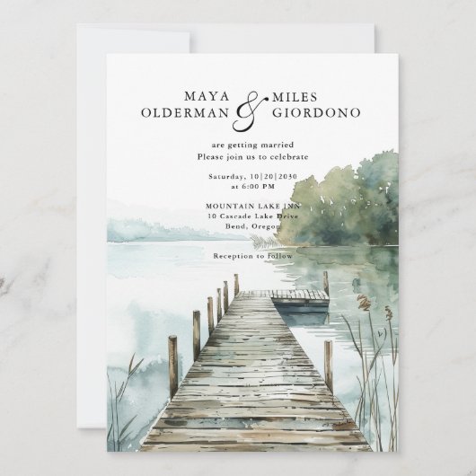 Invitation Mariage à l'aquarelle de la forêt du lac de montag (Devant)