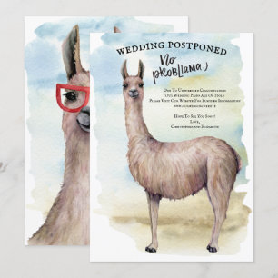 Invitation Mariage à l'aquarelle de lama drôle reporté