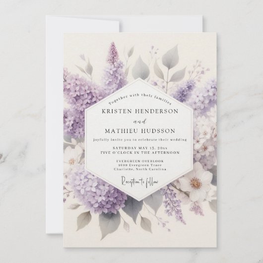 Invitation Mariage à l'aquarelle de lilas (Devant)