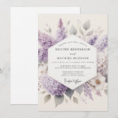 Invitation Mariage à l'aquarelle de lilas (Devant / Derrière)