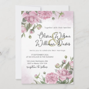 Invitation Mariage à l'aquarelle de pivoine rose