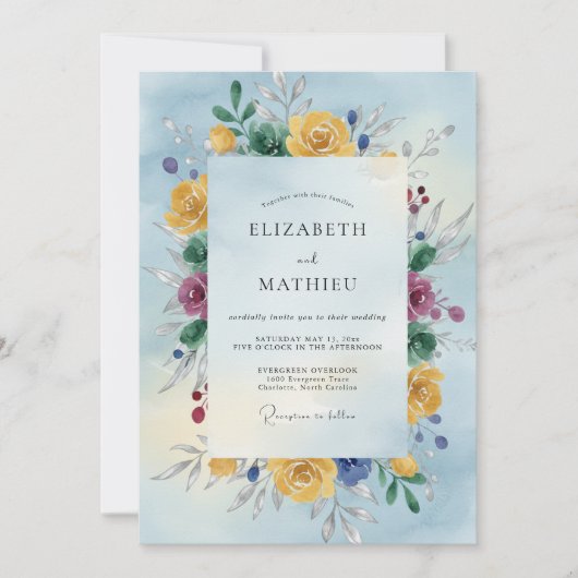 Invitation Mariage à l'aquarelle de prune dorée (Devant)