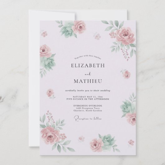 Invitation Mariage à l'aquarelle délicate lavande (Devant)