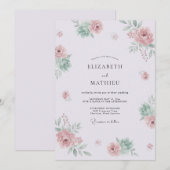 Invitation Mariage à l'aquarelle délicate lavande (Devant / Derrière)