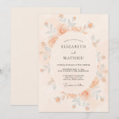 Invitation Mariage à l'aquarelle délicate pêche (Devant / Derrière)