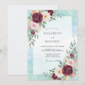 Invitation Mariage à l'aquarelle Divine Bourgogne (Devant / Derrière)