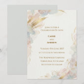 Invitation Mariage à l'aquarelle dorée pastel abstrait (Devant / Derrière)