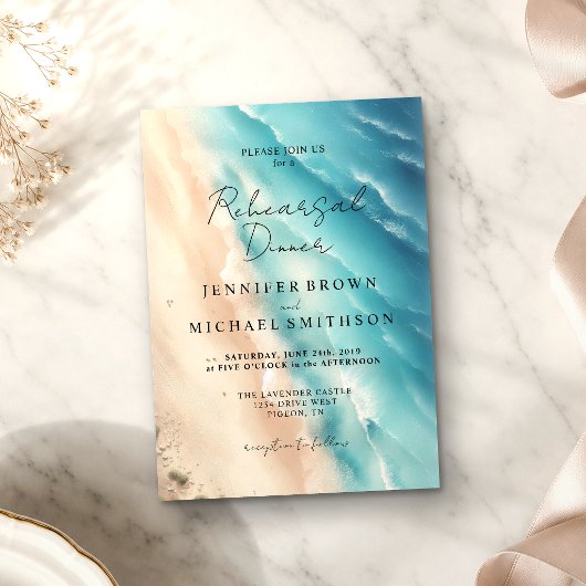 Invitation Mariage à l'aquarelle double face Ocean Beach