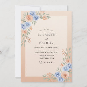 Invitation Mariage à l'aquarelle douce Bleu Pêche