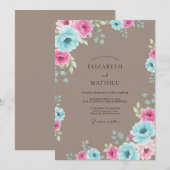 Invitation Mariage à l'aquarelle douce Taupe (Devant / Derrière)