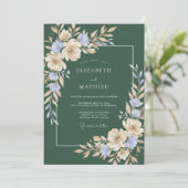 Invitation Mariage à l'aquarelle émeraude et pervenche (Debout devant)