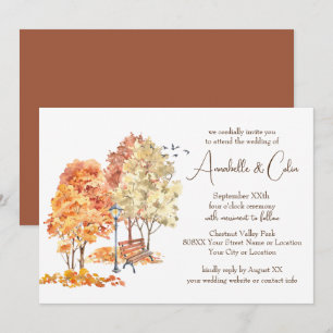 Invitation Mariage à l'aquarelle en automne dans le parc