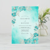 Invitation Mariage à l'aquarelle éthérée sarcelle (Debout devant)