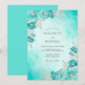 Invitation Mariage à l'aquarelle éthérée sarcelle (Devant / Derrière)