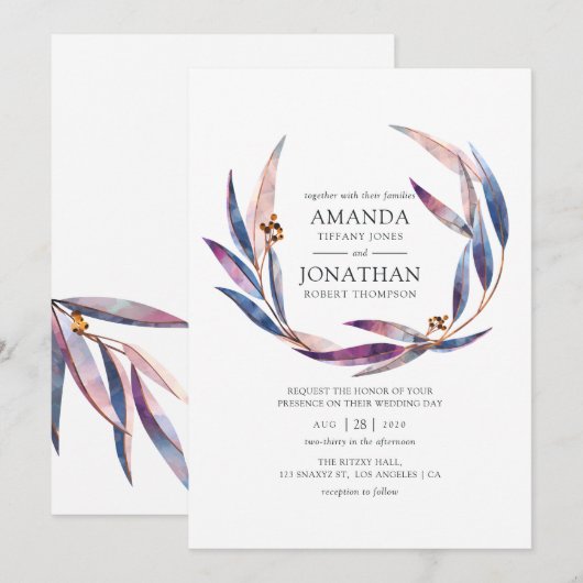 Invitation Mariage à l'aquarelle Eucalyptus (Devant / Derrière)
