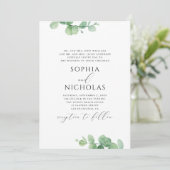 Invitation Mariage à l'aquarelle eucalyptus. Feuillage verdur (Debout devant)