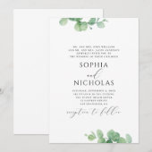 Invitation Mariage à l'aquarelle eucalyptus. Feuillage verdur (Devant / Derrière)