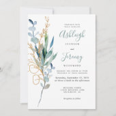 Invitation Mariage à l'aquarelle Eucalyptus Vert Or (Devant)