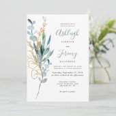 Invitation Mariage à l'aquarelle Eucalyptus Vert Or (Debout devant)
