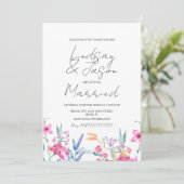 Invitation Mariage à l'aquarelle Fleur sauvage Vert Script (Debout devant)
