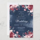 Invitation Mariage à l'aquarelle florale prune profonde (Devant)