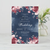 Invitation Mariage à l'aquarelle florale prune profonde (Debout devant)
