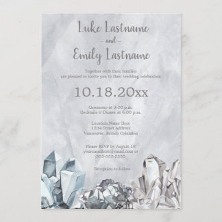 Invitation Mariage à l'aquarelle grise de Géode et Pierres pr