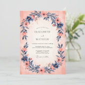 Invitation Mariage à l'aquarelle Indigo Pêche Sérène (Debout devant)
