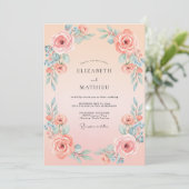 Invitation Mariage à l'aquarelle intemporel pêche (Debout devant)