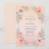 Invitation Mariage à l'aquarelle intemporel pêche (Devant / Derrière)