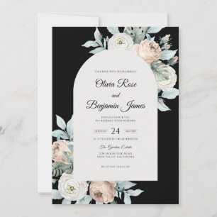 Invitation Mariage à l'aquarelle ivoire noir