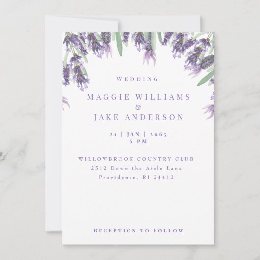 Invitation Mariage à l'aquarelle lavande (Devant)
