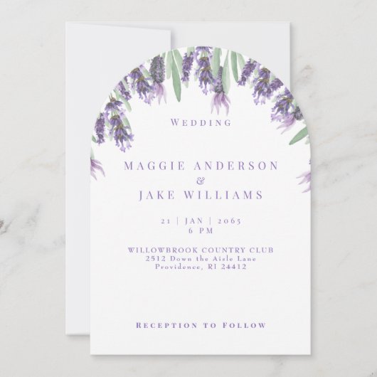 Invitation Mariage à l'aquarelle lavande arqué (Devant)