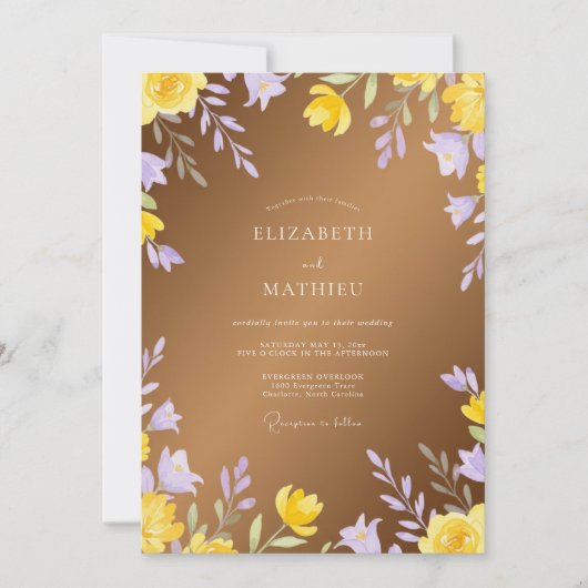 Invitation Mariage à l'aquarelle lavande dorée (Devant)