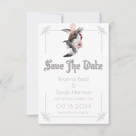 Invitation Mariage À L'Aquarelle Lune Et Corbeau Enregistrer  (Devant)