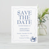 Invitation Mariage à l'aquarelle moderne bleu côtier de plage (Debout devant)