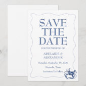 Invitation Mariage à l'aquarelle moderne bleu côtier de plage (Devant / Derrière)