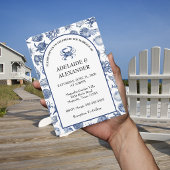 Invitation Mariage à l'aquarelle moderne bleu côtier de plage