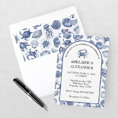 Invitation Mariage à l'aquarelle moderne bleu côtier de plage