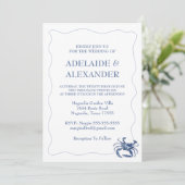 Invitation Mariage à l'aquarelle moderne bleu côtier de plage (Debout devant)
