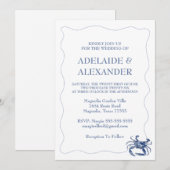 Invitation Mariage à l'aquarelle moderne bleu côtier de plage (Devant / Derrière)