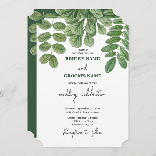 Invitation Mariage à l'aquarelle moderne de verdure vert émer (Devant / Derrière)