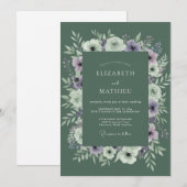 Invitation Mariage à l'aquarelle olive lavande (Devant / Derrière)