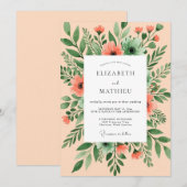 Invitation Mariage à l'aquarelle pêche et brise (Devant / Derrière)