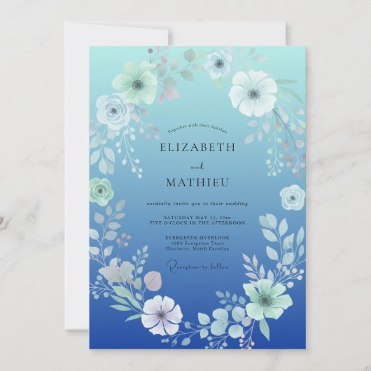 Invitation Mariage à l'aquarelle pétale de cobalt (Devant)