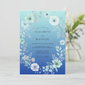 Invitation Mariage à l'aquarelle pétale de cobalt (Debout devant)