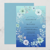 Invitation Mariage à l'aquarelle pétale de cobalt (Devant / Derrière)