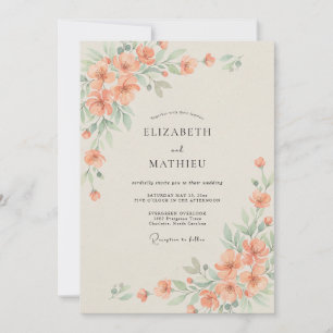 Invitation Mariage à l'aquarelle raffinée pêche