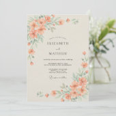 Invitation Mariage à l'aquarelle raffinée pêche (Debout devant)