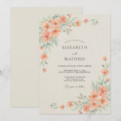 Invitation Mariage à l'aquarelle raffinée pêche (Devant / Derrière)